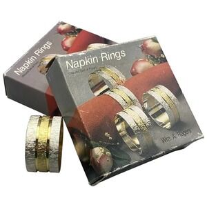 Vintage Two Tone Silver Plated Napkin Rings Brass‎ Set of 8 Wm A Rogers NOS